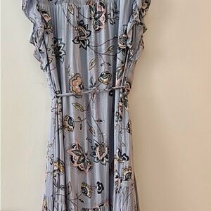 DR2 Gray and White Ruffled Midi Dress